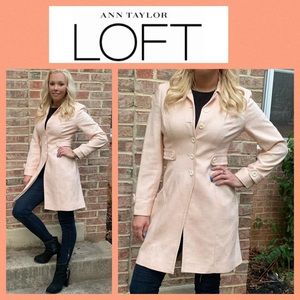 Ann Taylor LOFT Petites Checkered Peach/ White Peacoat Trench Coat- Size: 6